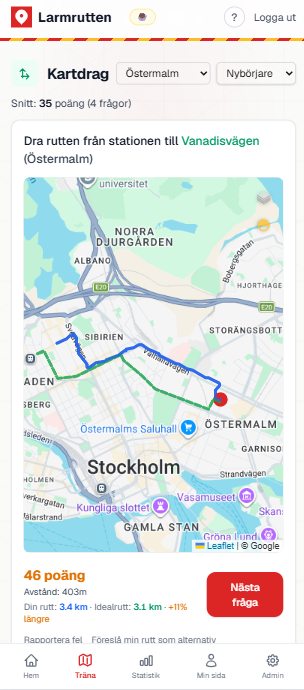 Larmrutten Kartdrag - Verklig vy i fordon